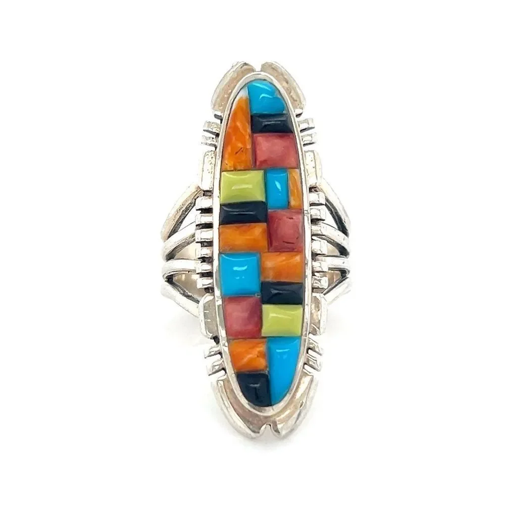 Sterling Multicolor Mosaic Stones Ring‎